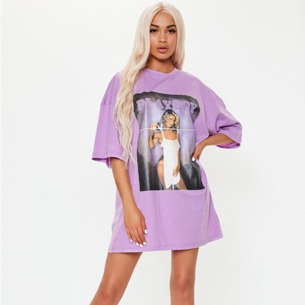 PLAYBOY X MISSGUIDED TSHIRT DRESS T DRESS T SHIRT OVERSIZED ONE SIZE